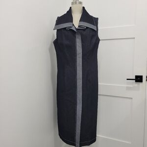 Ashro Black Demin Contrast Color Midi Dress Sleeveless Unique Versatile Size 16